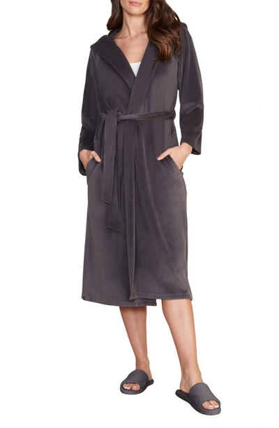 Barefoot Dreams Luxechic Hooded Wrap Dressing Gown In Carbon