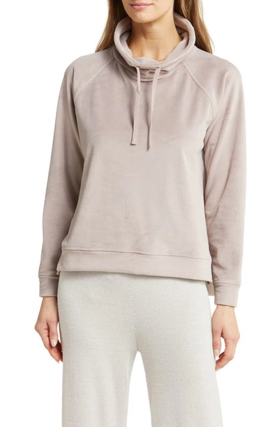 Barefoot Dreams Luxechic Funnel-neck Pullover In Deep Taupe