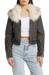 BLANKNYC FAUX FUR COLLAR FAUX LEATHER BOMBER JACKET