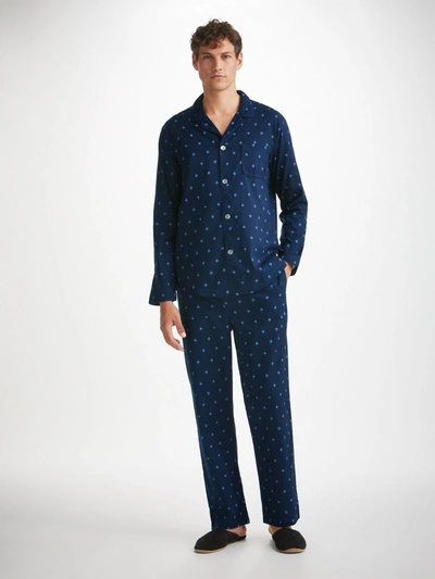 Derek Rose Mens  Nelson 102 Graphic-pattern Cotton-poplin Pyjama Set In Navy