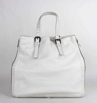 Bottega Veneta Milk White Leather Zip Around Tote Bag Woven Detail