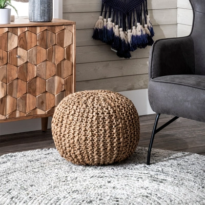Nuloom York Classic Knitted Solid Jute Filled Ottoman Pouf