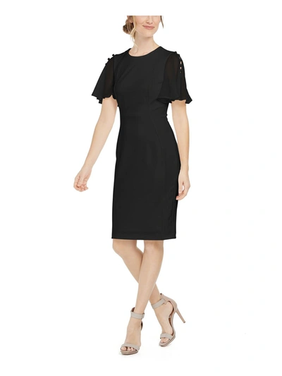 Calvin Klein Womens Crepe Chiffon Sheath Dress In Black