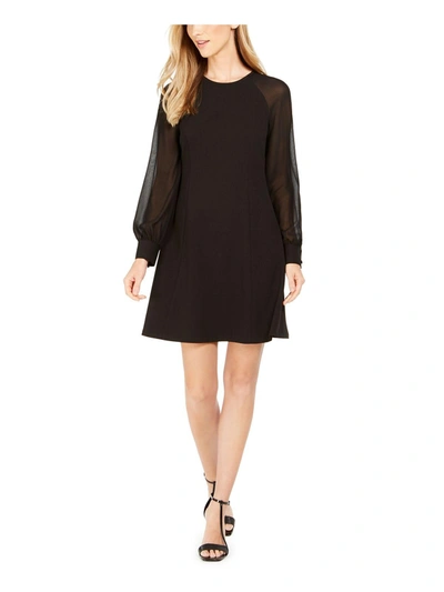 Calvin Klein Womens Crepe Sheer Sleeve Sheath Dress In Black