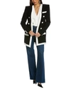 Balmain Long Collarless 6-button Crepe Jacket In Black