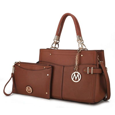 Mkf Collection By Mia K Tenna Vegan Leather Women's Satchel Bag With Wristlet In Brown