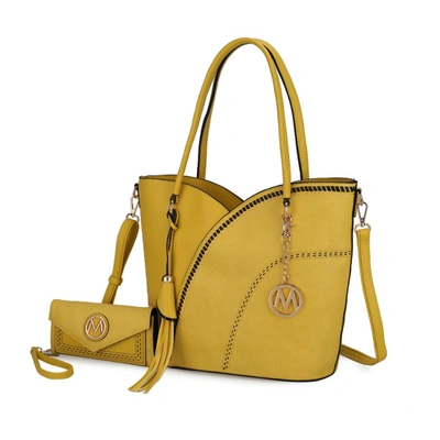 Mkf Collection By Mia K Imogene Two-tone Whip Stitches Vegan Leather Women's Shoulder Bag With Wallet- 2 Pieces In Yellow
