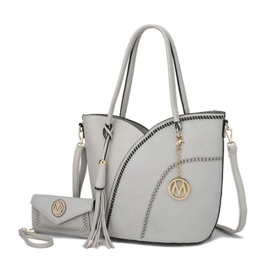 Mkf Collection By Mia K Imogene Two-tone Whip Stitches Vegan Leather Women's Shoulder Bag With Wallet- 2 Pieces In White