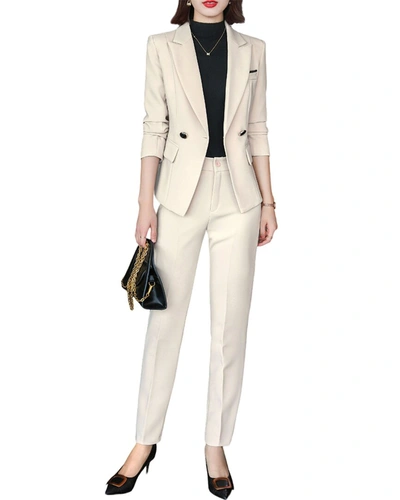 Bossy Chic 2pc Blazer & Pant Set In Beige