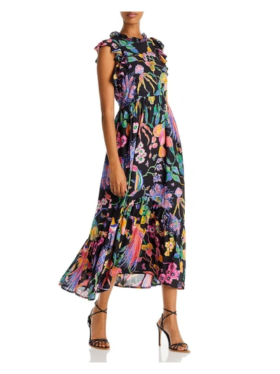 Banjanan Hannah Womens Floral Flutter Sleeve Midi Dress In Multi