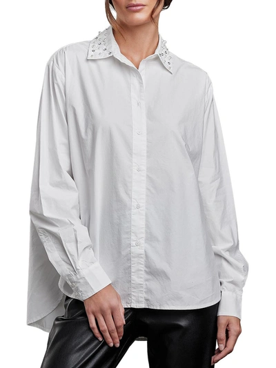 Sundays Kade Womens Embellished Collared Button-down Top In White