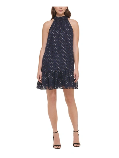 Kensie Dresses Womens Metallic Polka Dot Halter Dress In Blue