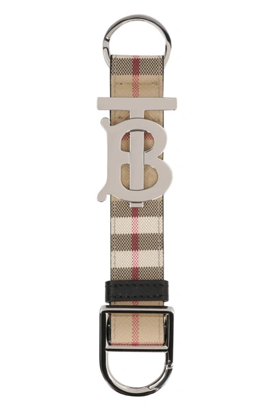 Burberry Fabric Key Ring With Logo In Beige