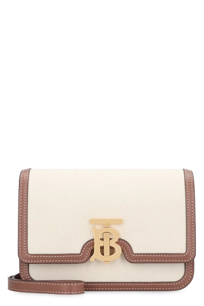 Burberry Mini Leather-trimmed Canvas Shoulder Bag In Neutrals