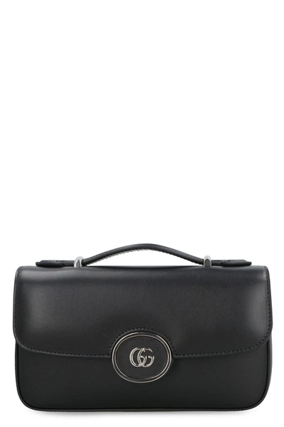 Gucci Petite Gg Mini Leather Shoulder Bag In Black