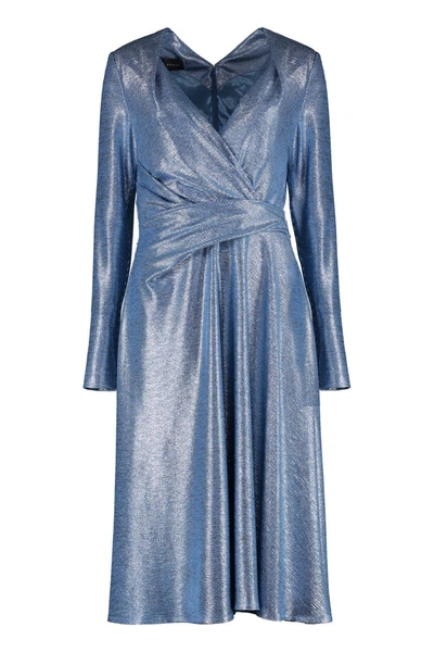 Talbot Runhof Draped V-neck Long-sleeve Midi Dress In Blue