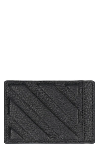 Off-white Leather Card Holder In Black  