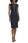 MAGGY LONDON MAGGY LONDON ILLUSION LACE SEQUIN EMBROIDERED CAP SLEEVE MIDI DRESS