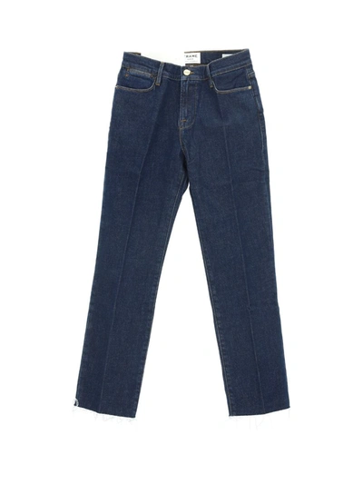 Frame Cropped Faded Denim Bootcut Jeans In Dark Denim