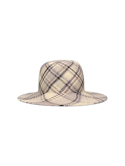 Thom Browne Tartan-print Straw Hat In Beige