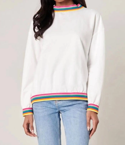 Sugarlips Rainbow Trim French Terry Knit Sweatshirt In White