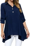 FOCUS FASHION CREPE DE CHINE ROLL-UP SLEEVE TUNIC IN NAVY