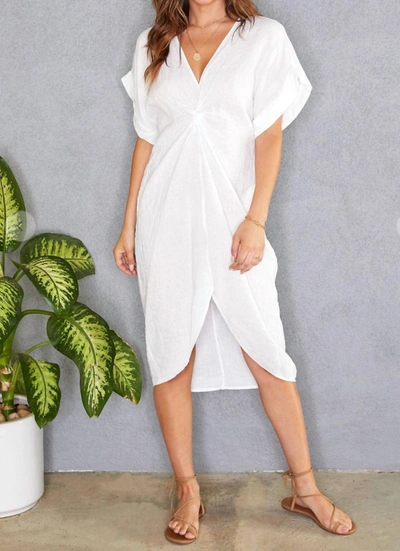 Venti6 Twist Cuff Short Sleeve Dress In White
