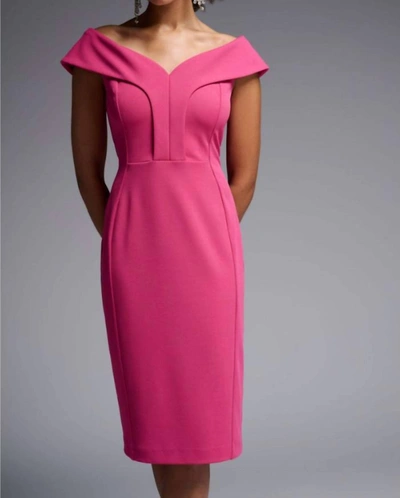 Joseph Ribkoff Off-shoulder Shift Dress In Hibiscus In Pink