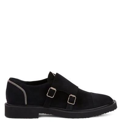 Giuseppe Zanotti Zip-trimmed Suede Loafers In Black