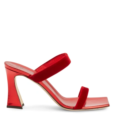 Giuseppe Zanotti Glitter-embellished Red Mules With Square Toe