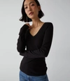 Michael Stars Logan Long Sleeve V Neck Tee In Washed Black