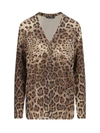 Dolce & Gabbana Leopard-print Cashmere Cardigan In Brown