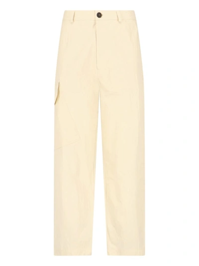 Studio Nicholson Straight Trousers Button Detail In Beige