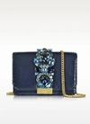 GEDEBE CLICKY MIDNIGHT BLUE PYTHON CLUTCH W/CRYSTALS