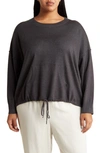 Max Studio Drawstring Sweater In Heather Charcoal
