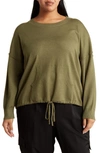 Max Studio Drawstring Sweater In Heather Sage