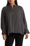 Max Studio Circle Stripe Long Sleeve Button-up Shirt In Black/ Ivory Diamond Chain Til