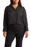 Max Studio Circle Stripe Long Sleeve Button-up Shirt In Black/ Ivory Pinstripe