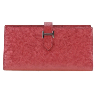 Pre-owned Hermes Hermès Béarn Red Leather Wallet  ()