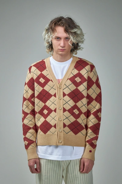 Acne Studios Argyle Jacquared Cardigan In Dke Biscuit Beige/de