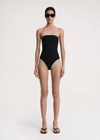 Totême Stripe Edge Strapless Swimsuit Black In Black
