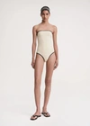 Totême Stripe Edge Strapless Swimsuit Light Hay In Light Hay