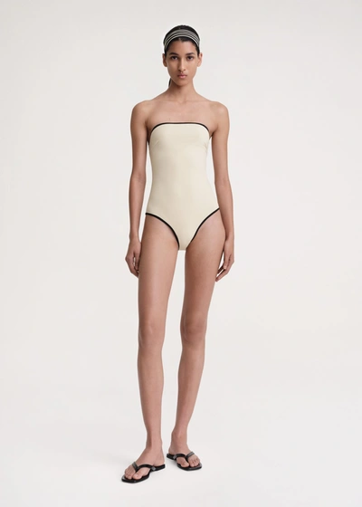 Totême Stripe Edge Strapless Swimsuit Light Hay