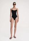 Totême Stripe Edge Swimsuit Black In Black