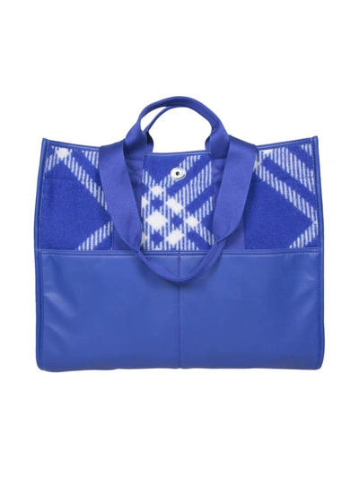 Burberry Canvas Check Tote In Blue