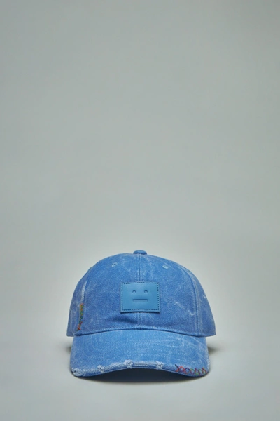 Acne Studios Leather Face Patch Cap In Blue