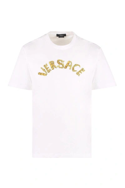 Versace Logo Embroidery T-shirt In White