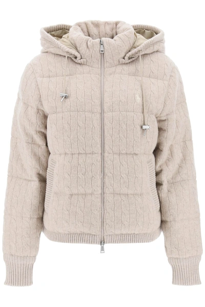 Polo Ralph Lauren Puffer Jacket In Wool And Cashmere Cable Knit In Beige