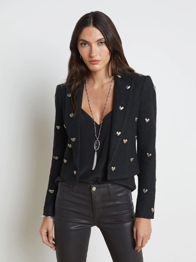 L Agence Jen Cropped Blazer With Hearts In Black/silver Hearts