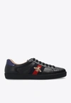GUCCI ACE EMBROIDERED LEATHER SNEAKERS